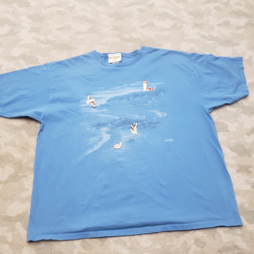 Vintage Morning Sun Top Women 2XL Blue Short Sleeve Light House